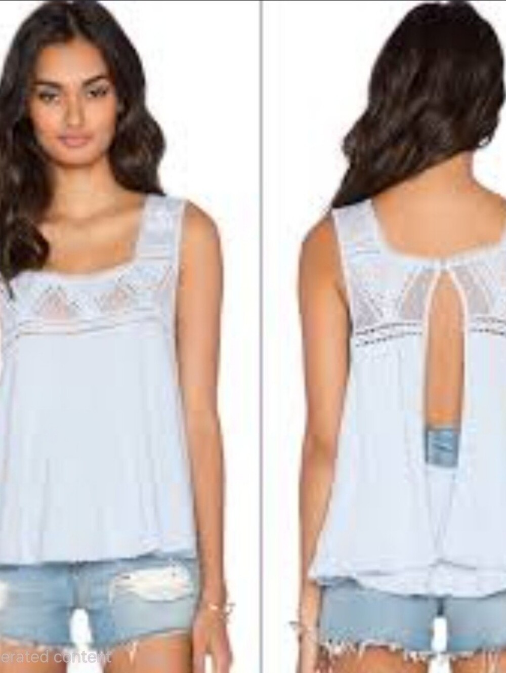 The Free People Open Back Blue Flowy Top in size S to M is a stylish tank top